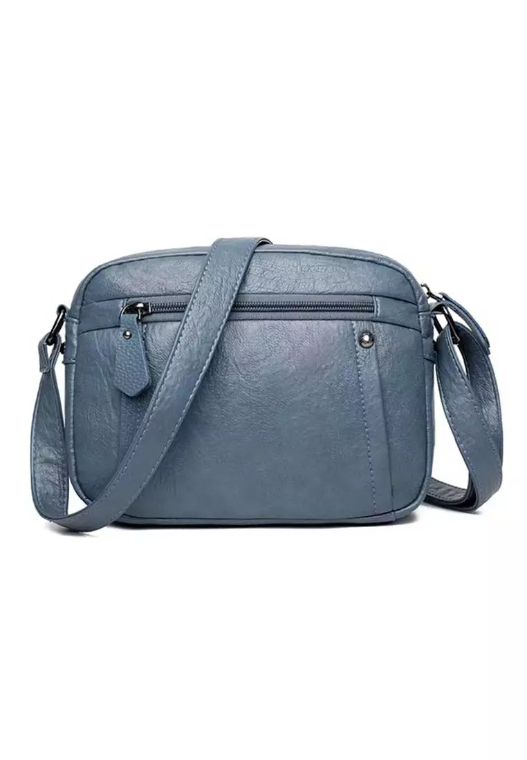 Lara Women's Leather Zipper Cross-body Bag - Blue