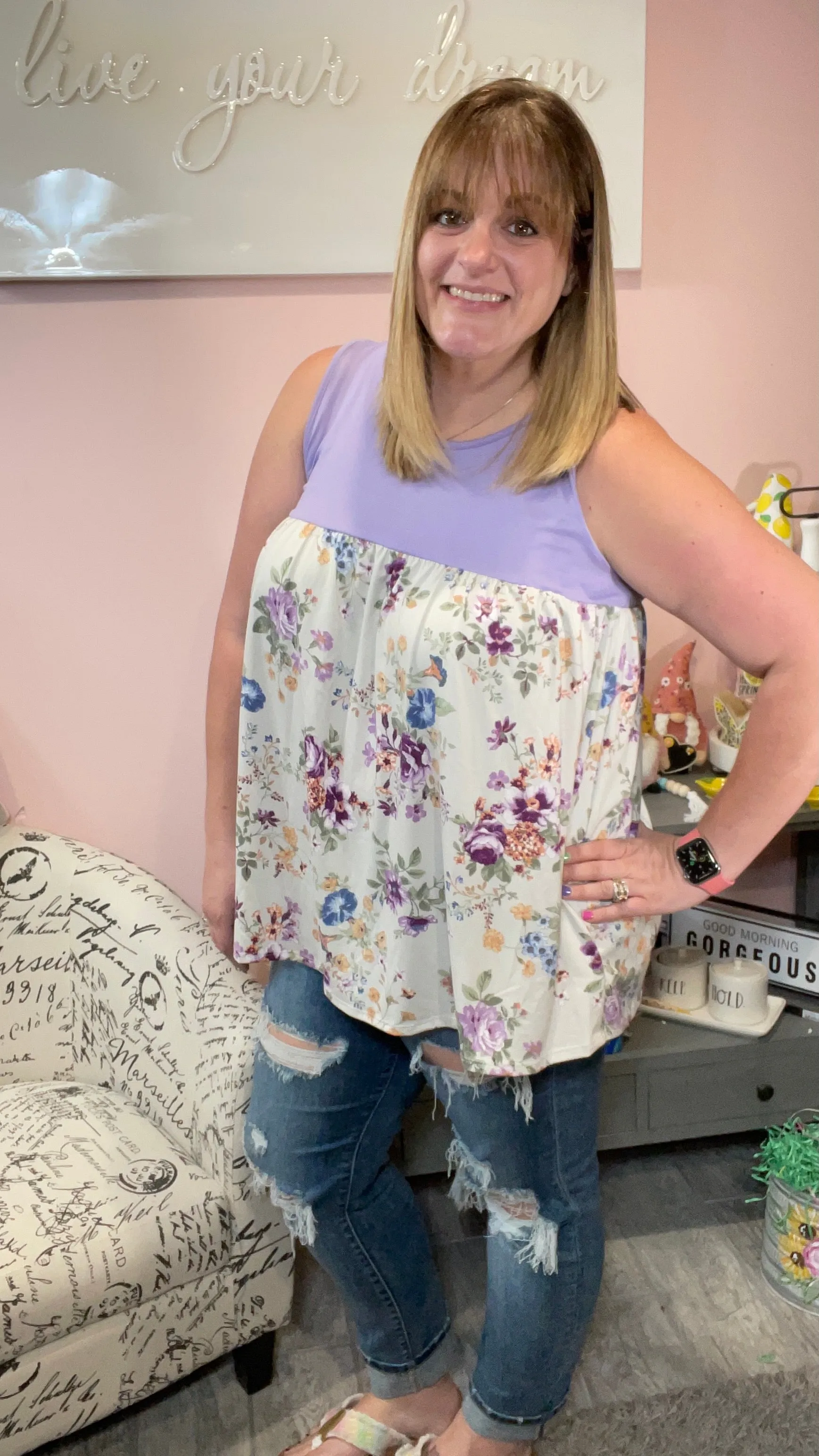 Lavender Floral Babydoll Tank