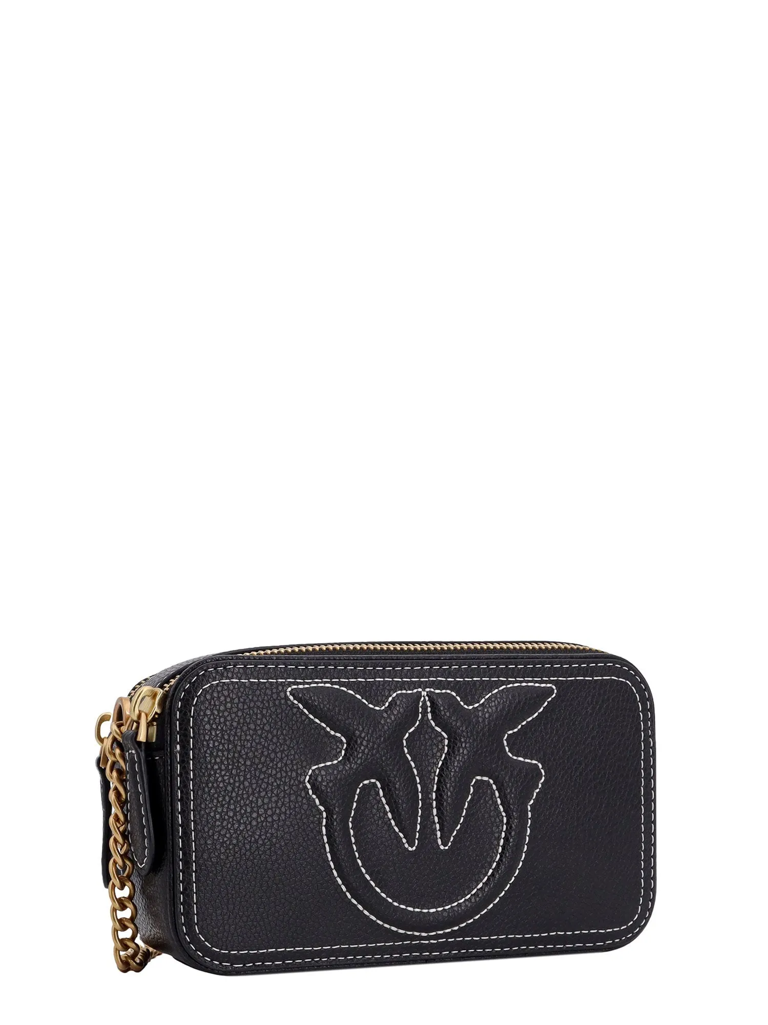 Leather shoulder bag with Love Birds embroidery