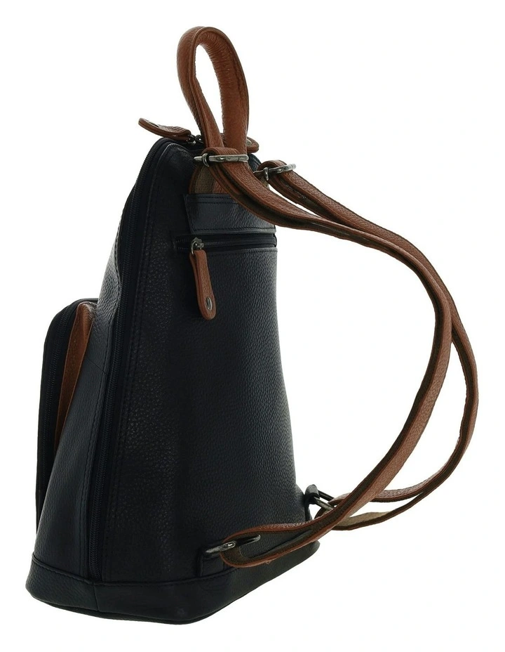 Leather Twin Zip Backpack in Black/Cognac