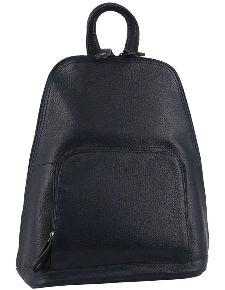 Leather Twin Zip Backpack in Navy