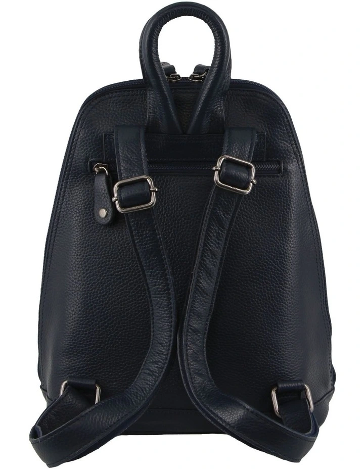 Leather Twin Zip Backpack in Navy