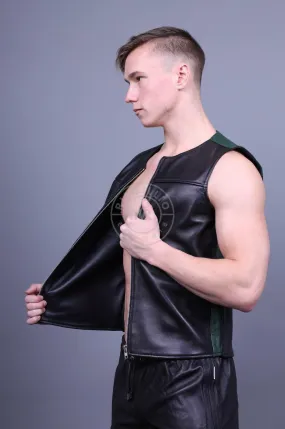 Leather Zipper Vest - Dark Green Panels