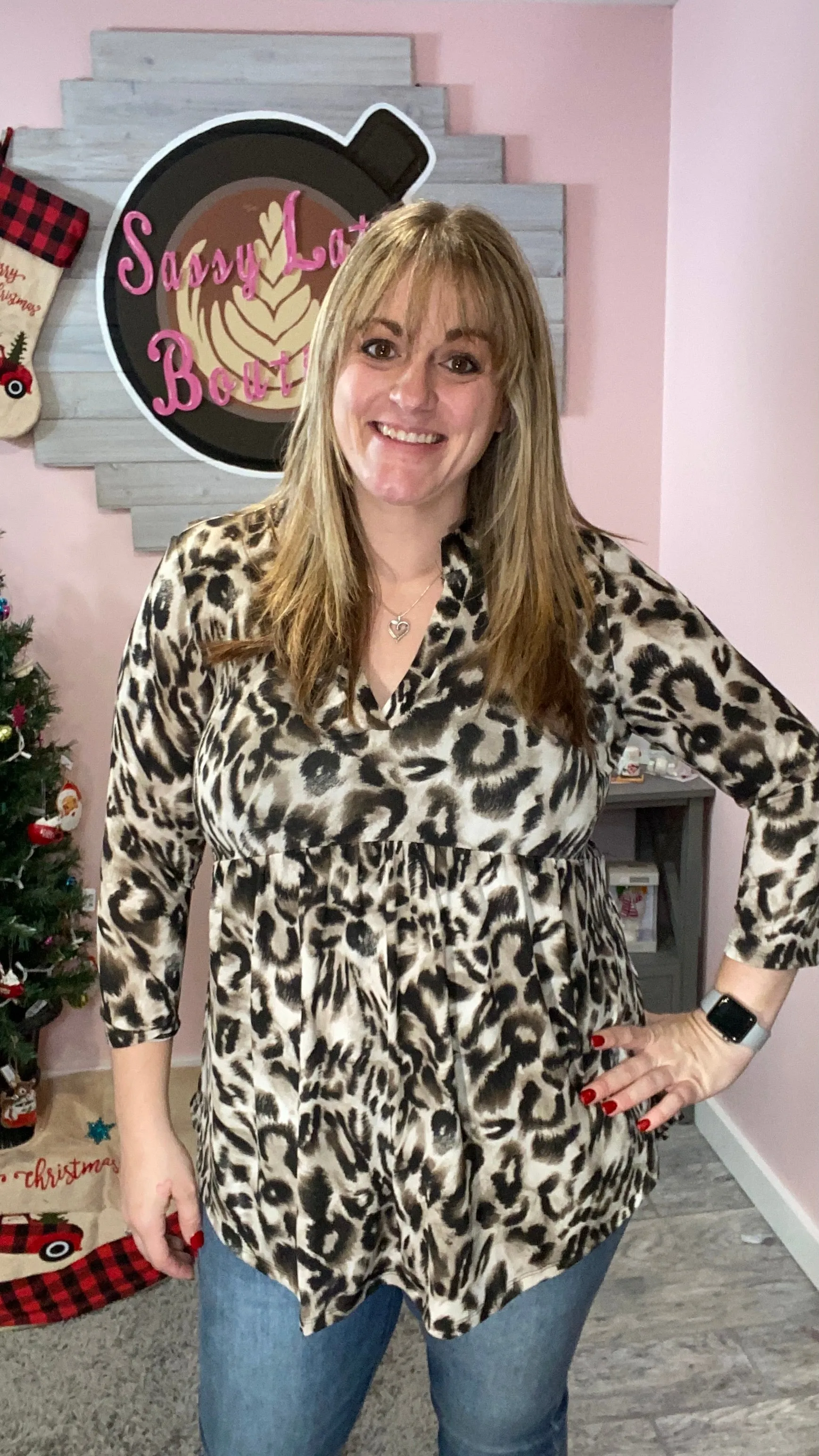 Leopard Taupe Babydoll Gabby Tunic