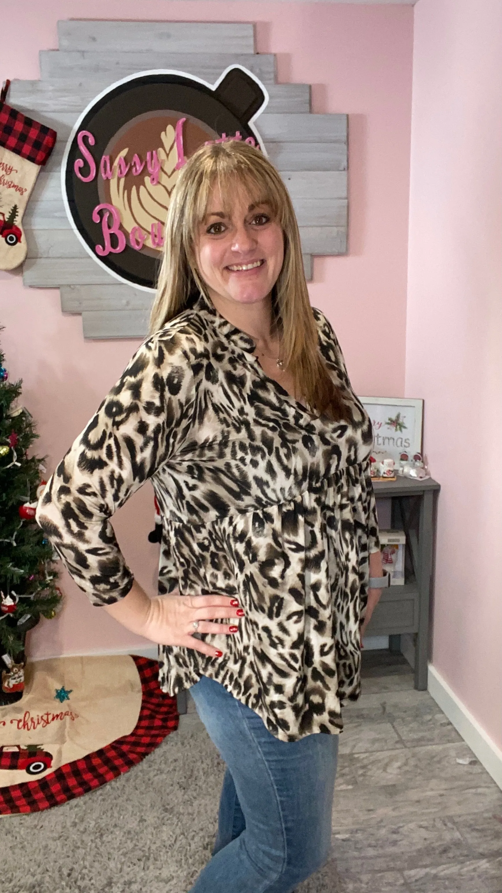 Leopard Taupe Babydoll Gabby Tunic