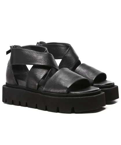 Lofina Black Leather Crossover Platform Sandals | Jules B