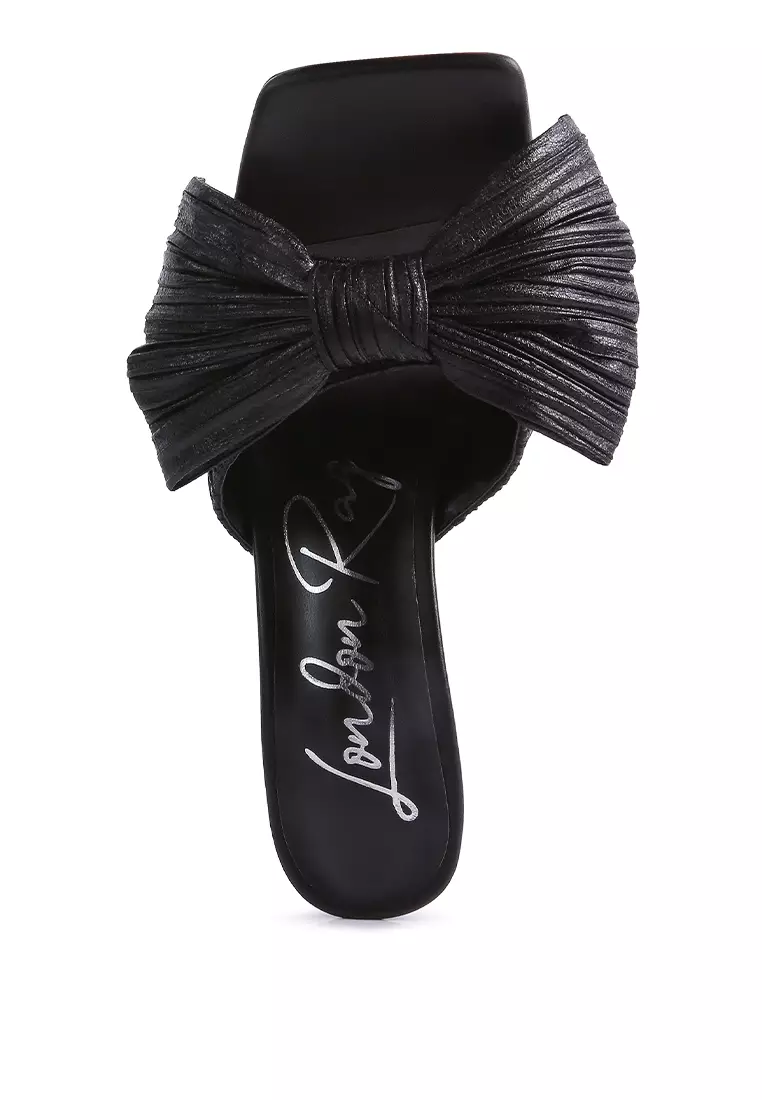 London Rag Black High Heeled Bow Slider Sandals