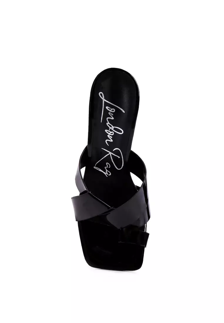 London Rag Black Intertwined Toe Ring Heeled Sandals