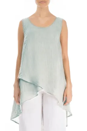 Longer Back Sleeveless Light Grey Gauze Linen Tunic