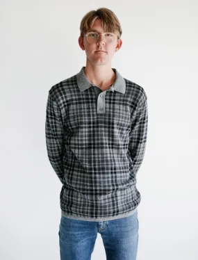 LS Merino Polo - Charcoal Plaid