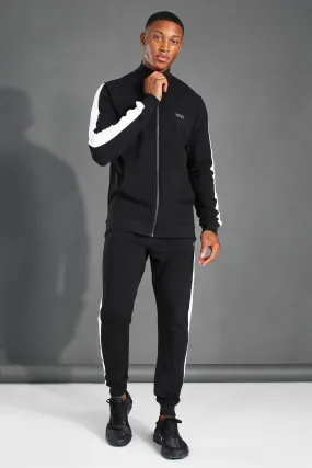 MAN Active Zip Funnel Neck Side Stripe Tracksuit | boohooMAN UK