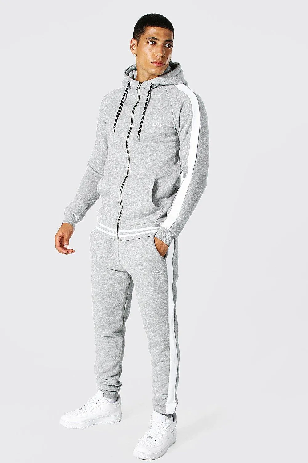 Man Muscle Fit Tracksuit With Sports Rib | boohooMAN UK