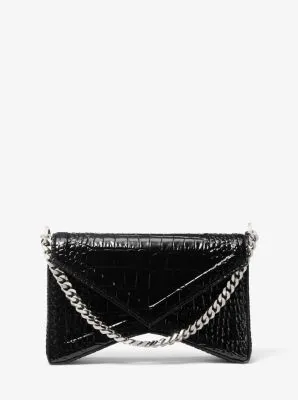 Manhatta Crocodile Embossed Patent Leather Shoulder Bag