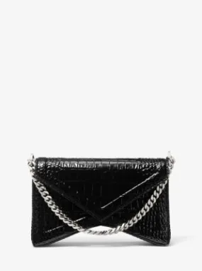 Manhatta Crocodile Embossed Patent Leather Shoulder Bag