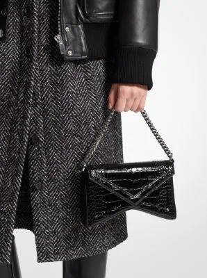 Manhatta Crocodile Embossed Patent Leather Shoulder Bag