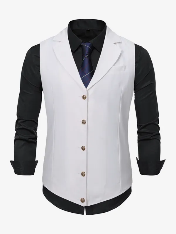 Men's Dress Vests Wedding Formal Ceremony Turn Down Collar Buttons Casual Suit Vest