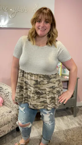 Mocha and Charcoal Tiered Camo Babydoll Tunic