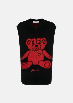 Mohair Vest With Bear - Black