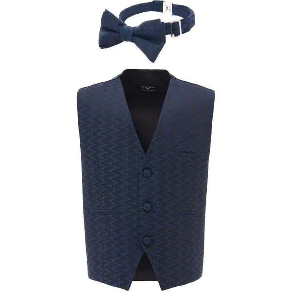 Moustache Geometric Print Vest & Bowtie, Navy