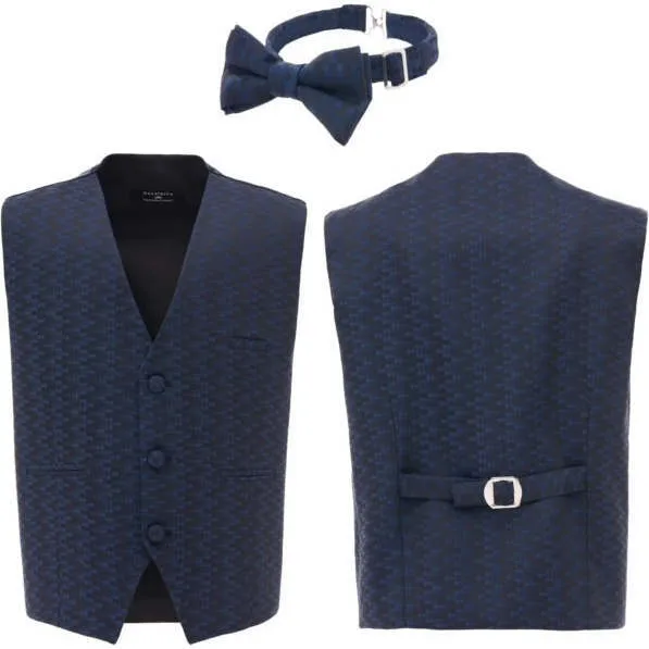 Moustache Geometric Print Vest & Bowtie, Navy