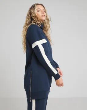 Navy Side Zip Tunic with Stripe | Simply Be