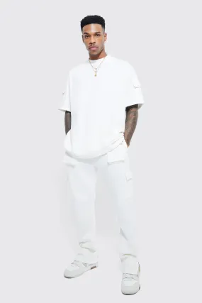 Oversized Cargo Split Hem T-shirt Tracksuit | boohooMAN UK