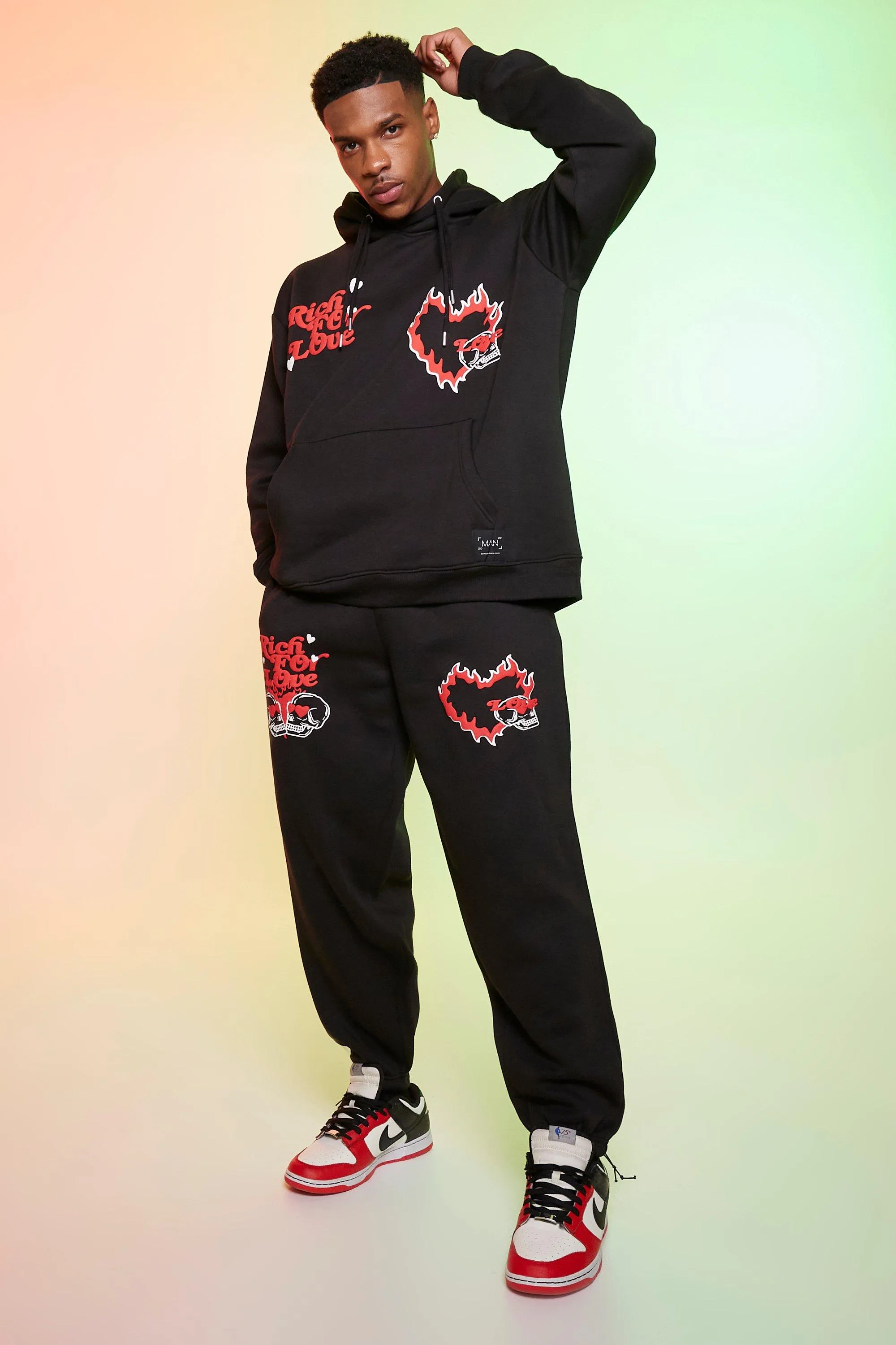 Oversized Heart Graphic Hooded Tracksuit | boohooMAN UK