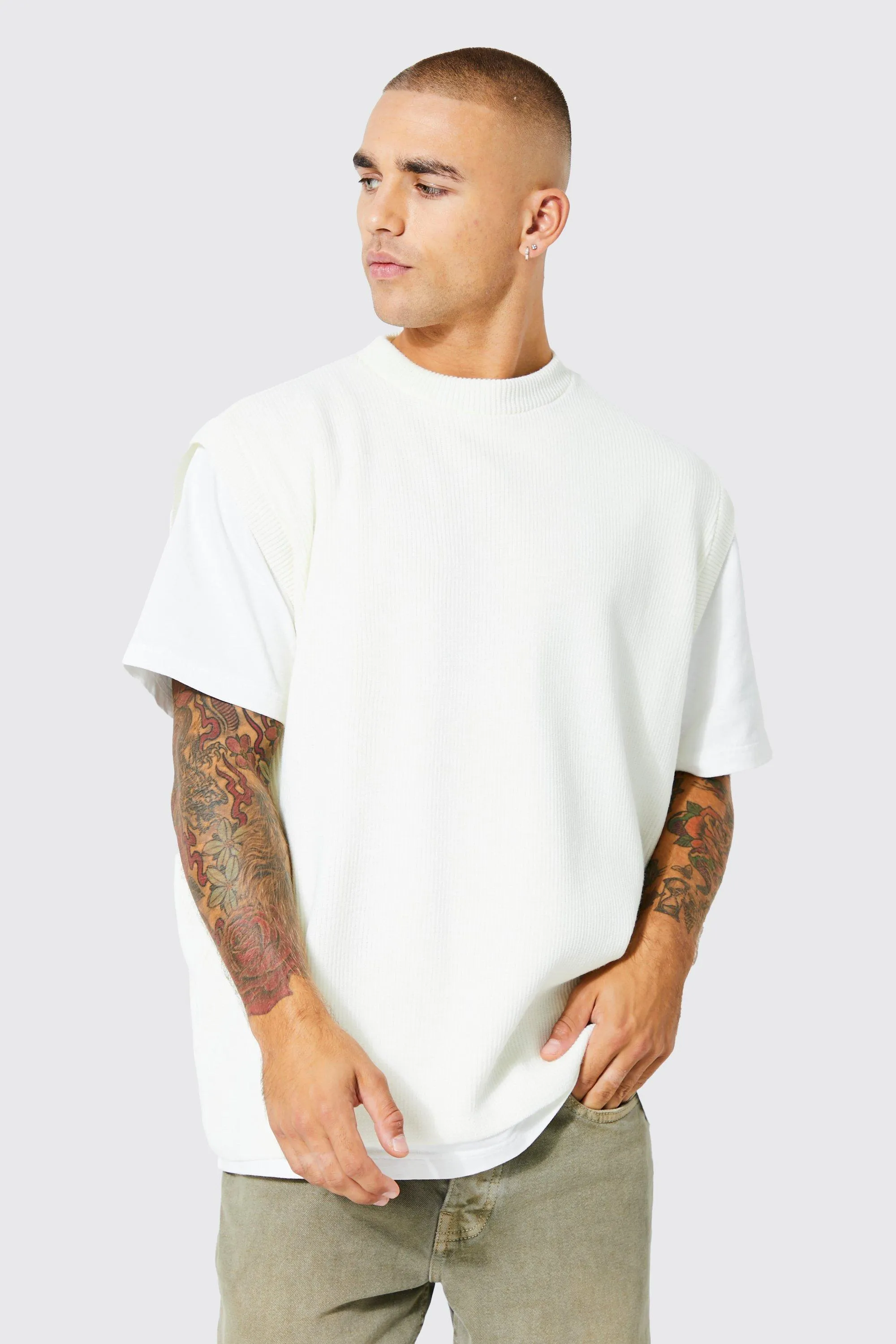 Oversized Pleated Knitted Vest | boohooMAN UK