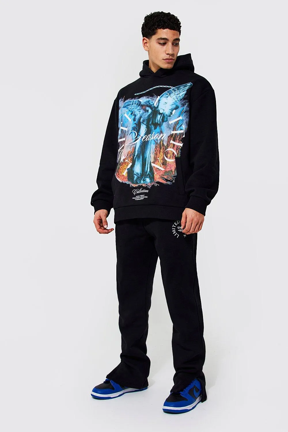 Oversized Statue Graphic Hooded Tracksuit | boohooMAN UK