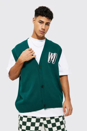 Oversized Varsity Button Through Knitted Vest