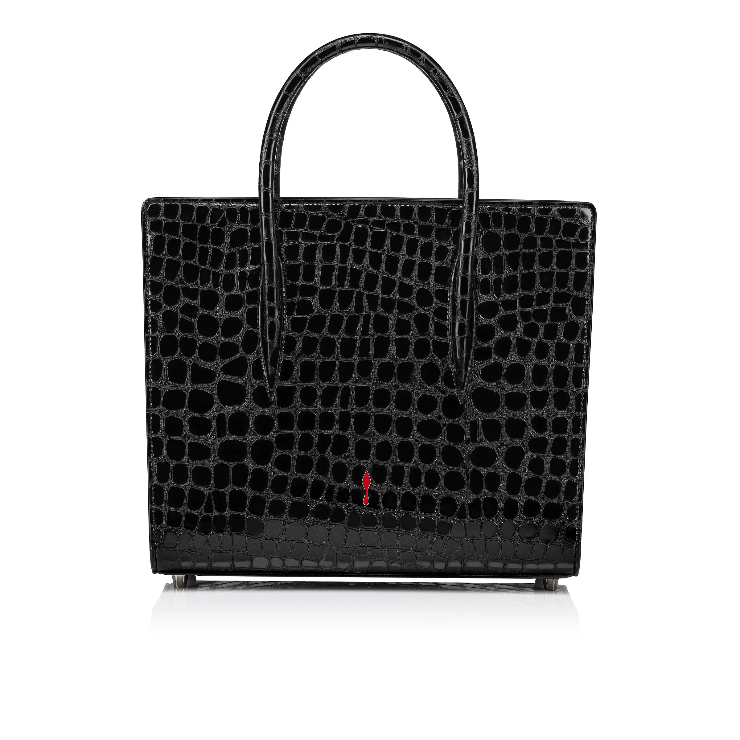 Paloma medium Top handle bag - Alligator embossed calf leather and spikes Loubinthesky - Black