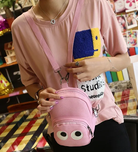 Pink Cartoon Cute Eyes Mini Backpack Cross Body Bag