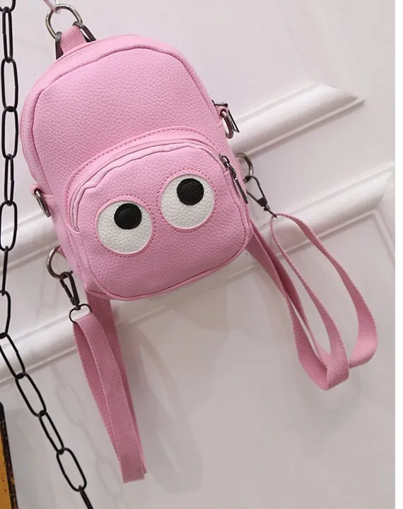 Pink Cartoon Cute Eyes Mini Backpack Cross Body Bag