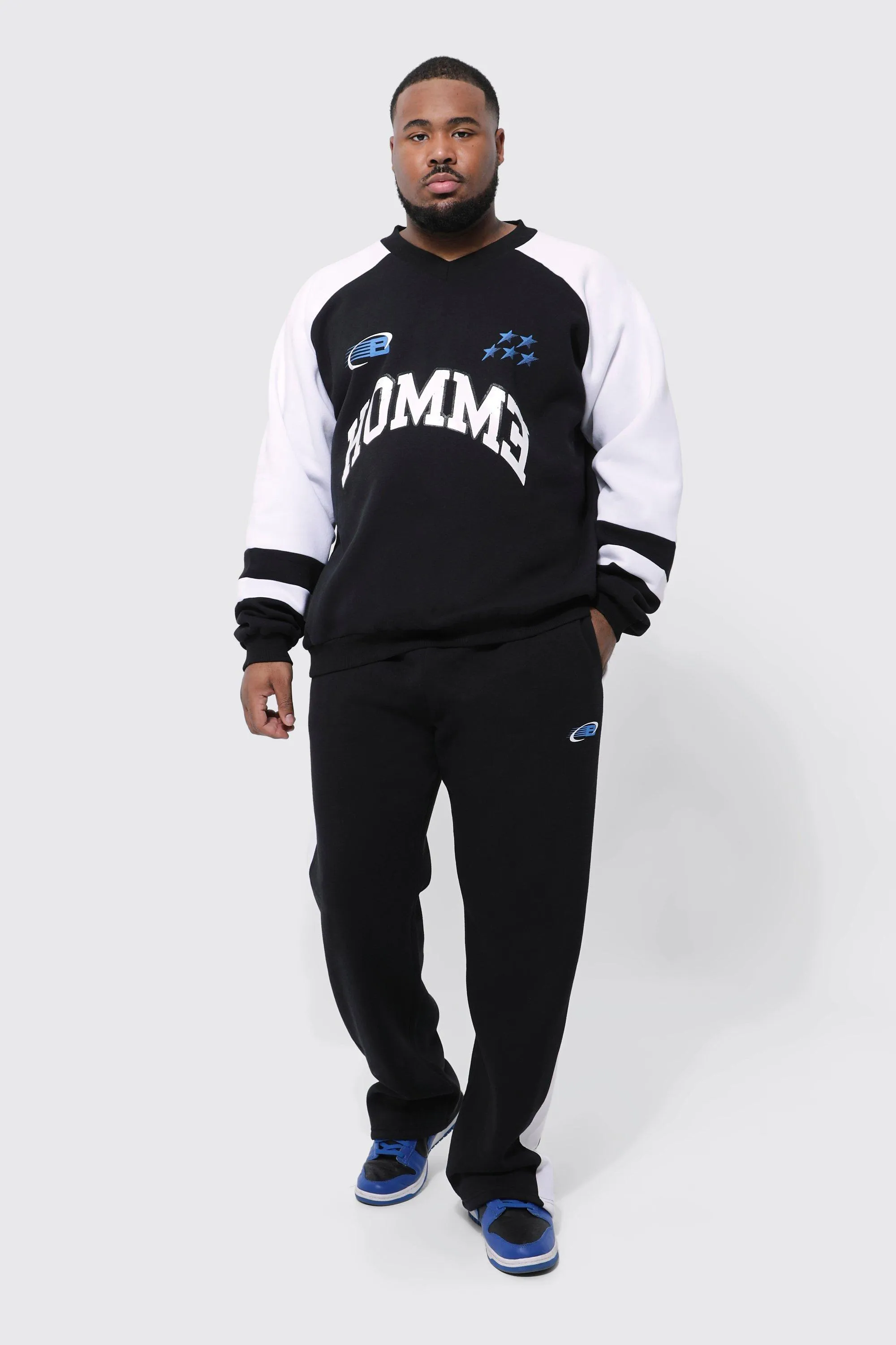 Plus Oversized Printed Gusset Split Hem Tracksuit | boohooMAN UK