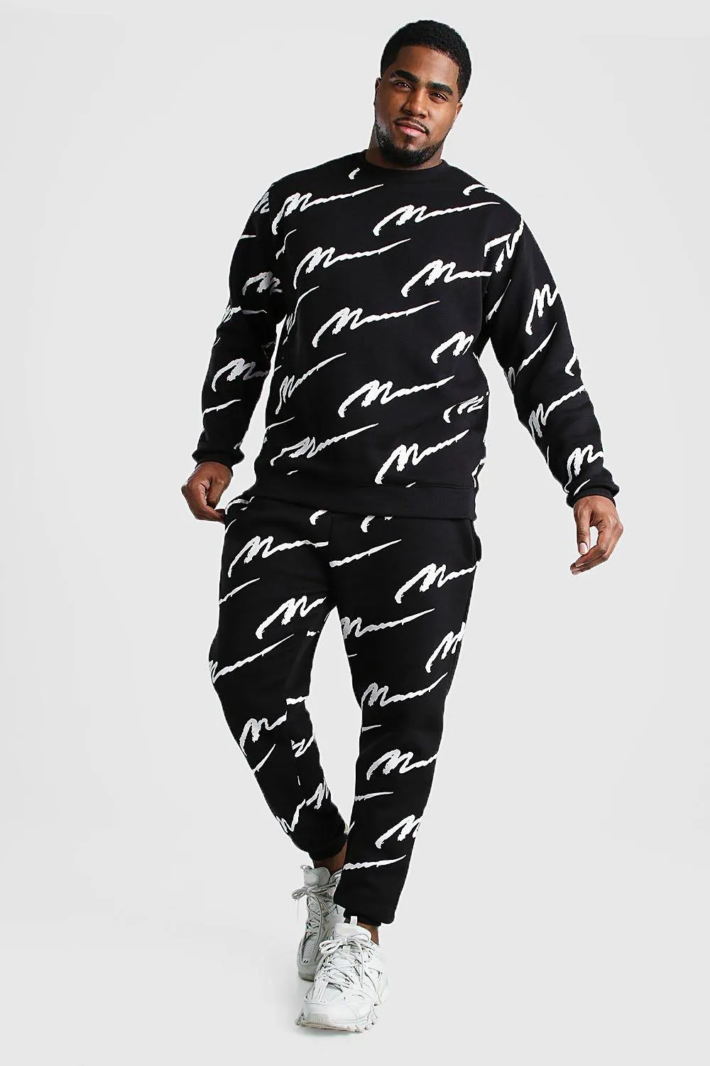 Plus Size All Over MAN Print Tracksuit | boohooMAN UK