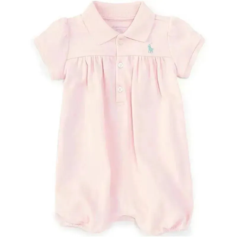 Polo Ralph Lauren Baby - Girl Short Sleeve Interlock Romper, Pink