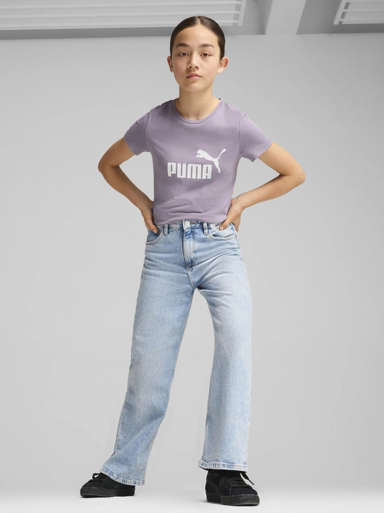 Puma Girls Essentials Logo Tee - Purple