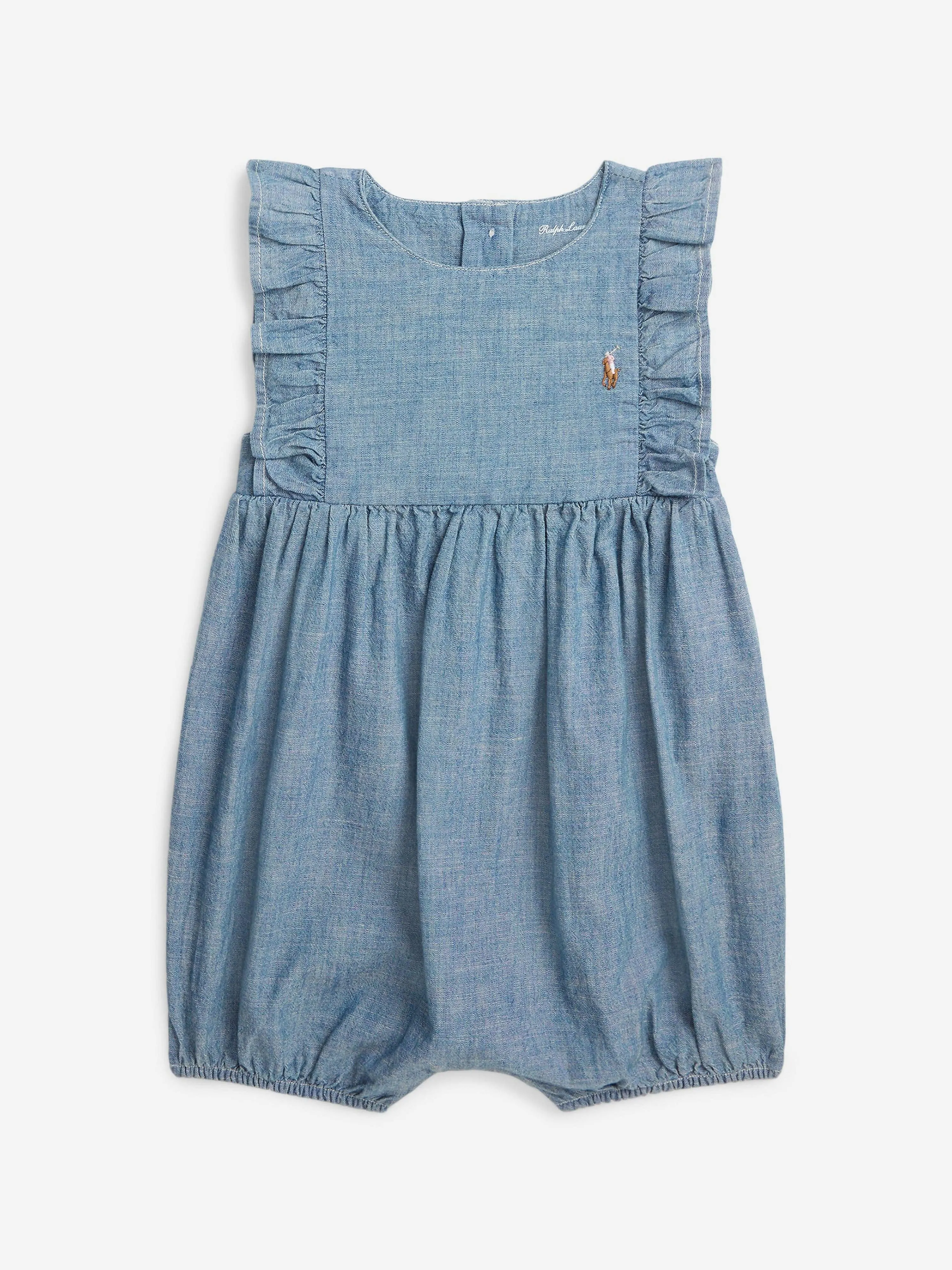 Ralph Lauren Baby Girls Chambray Bubble Romper in Blue