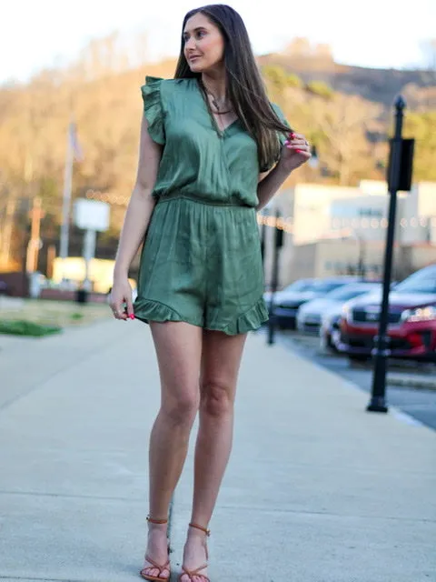 Reagan Ruffled Romper - Olive