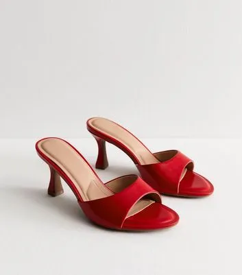 Red Leather-Look Heeled Mule Sandals New Look