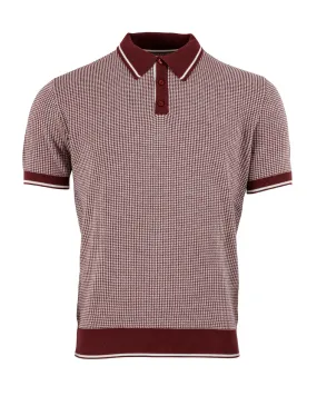 RELCO DOGTOOTH POLO SHIRT BURGUNDY WHITE