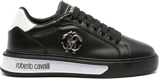 Roberto Cavalli Mirror Snake logo-plaque leather sneakers Black