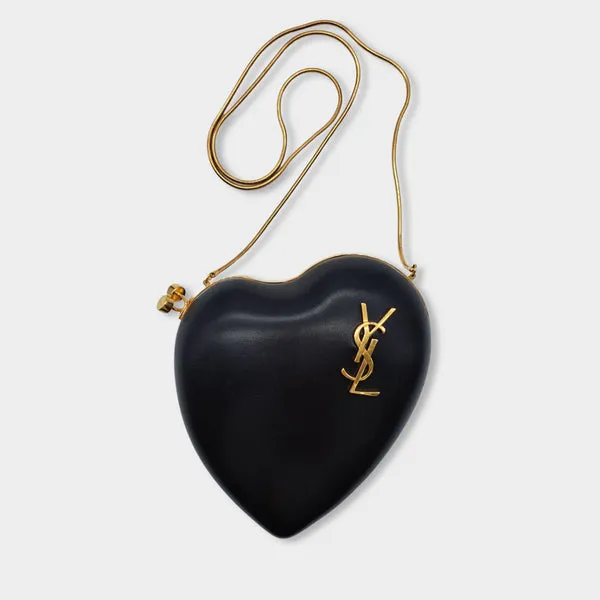 SAINT LAURENT black leather heart bag