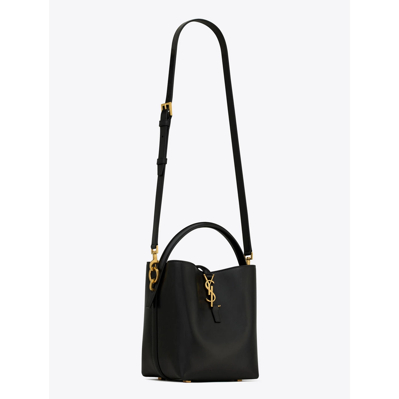 SAINT LAURENT Le 37 Small Shiny Leather Bucket Bag - NERO