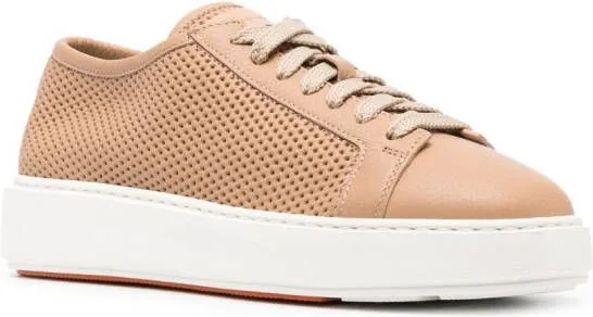 Santoni perforated-design leather sneakers Neutrals