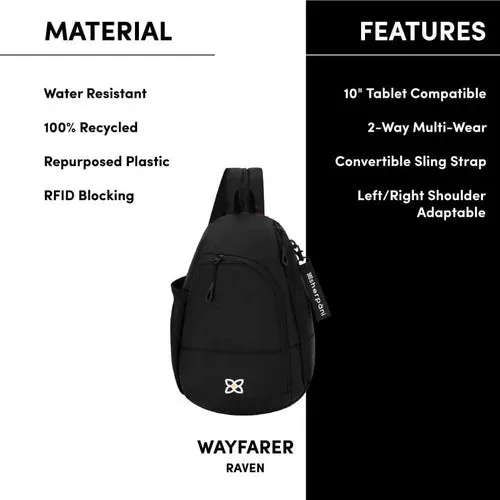 Sherpani Wayfarer Convertible Sling Backpack in Raven Black