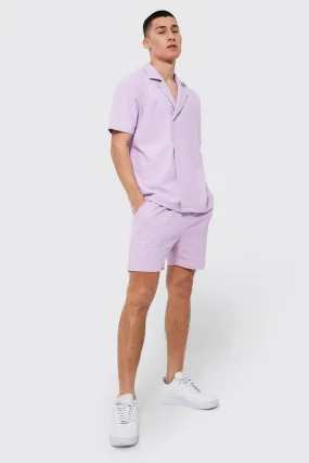 Short Sleeve Waffle Wrap Shirt And Short | boohooMAN UK