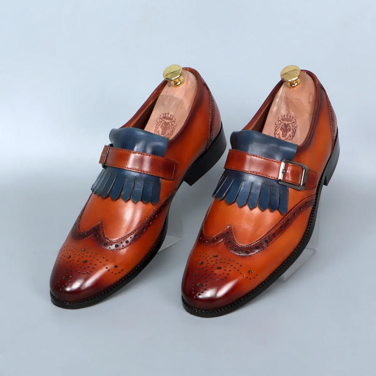 Single Monk Strap Shoes Oxford Design with Fringe