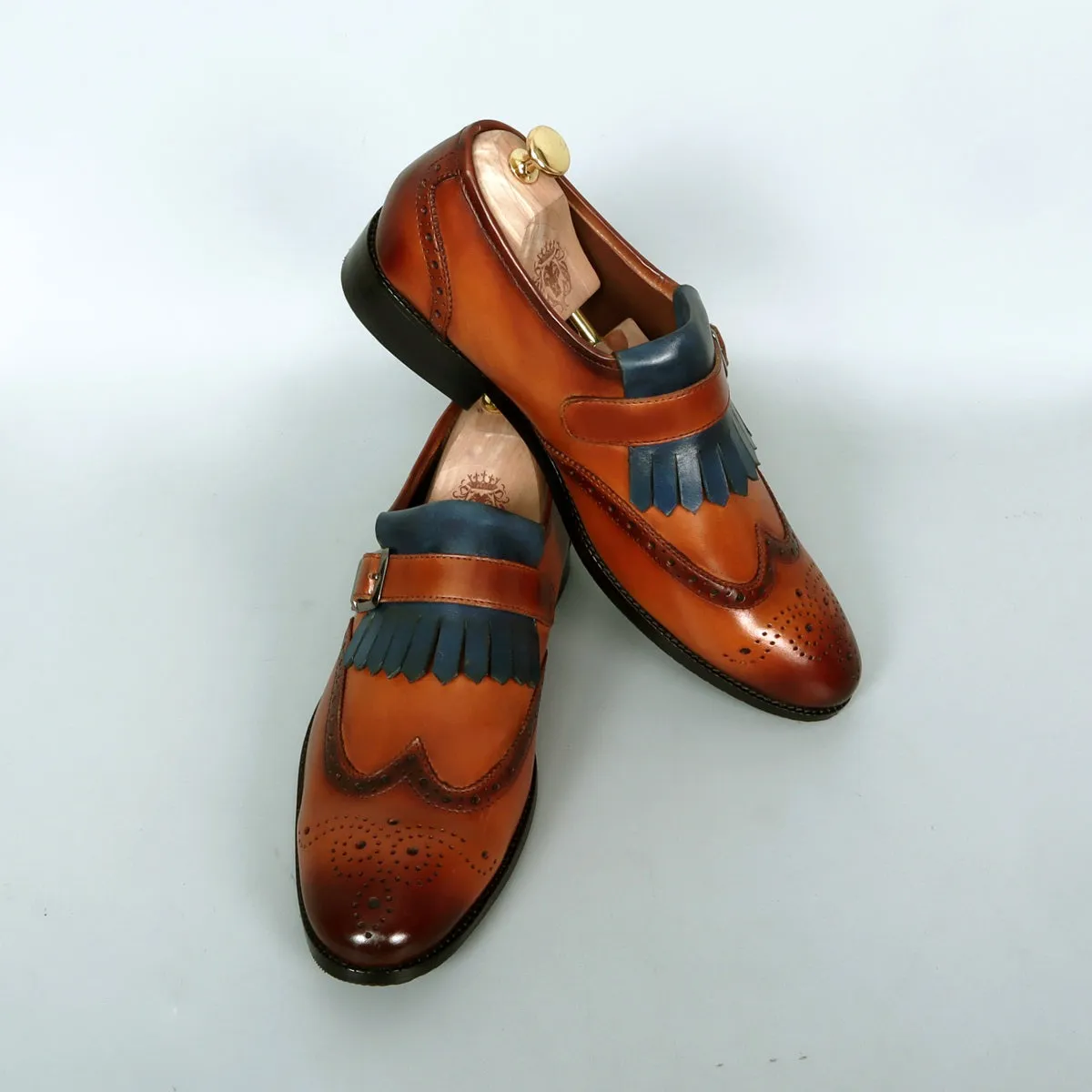 Single Monk Strap Shoes Oxford Design with Fringe