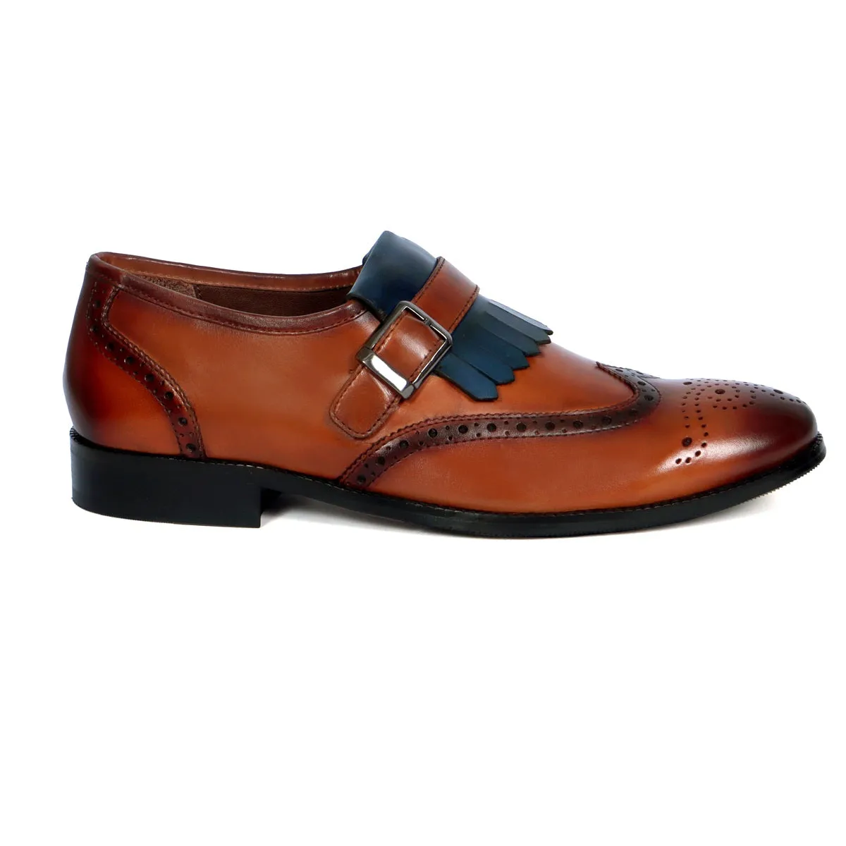 Single Monk Strap Shoes Oxford Design with Fringe